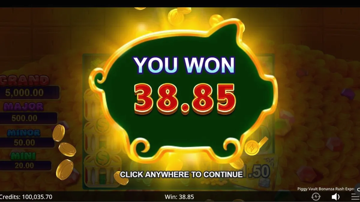 Tampilan visual slot Piggy Vault Bonanza Rush Express dengan tema brankas emas dan babi celengan.