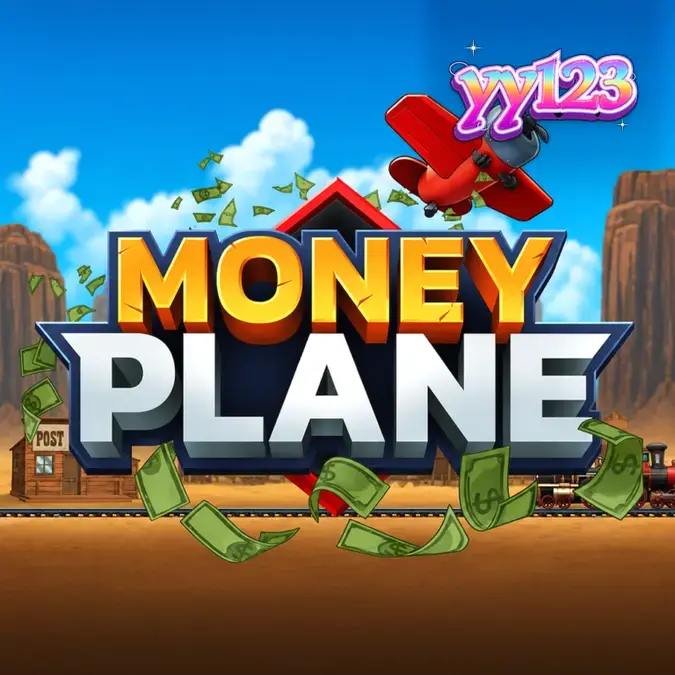 Tampilan antarmuka game Money Plane dengan elemen visual pesawat dan kereta